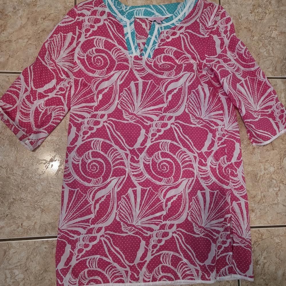 Lilly Pulitzer Pink and Teal Floral Medium Top Coverup Tunic Women's